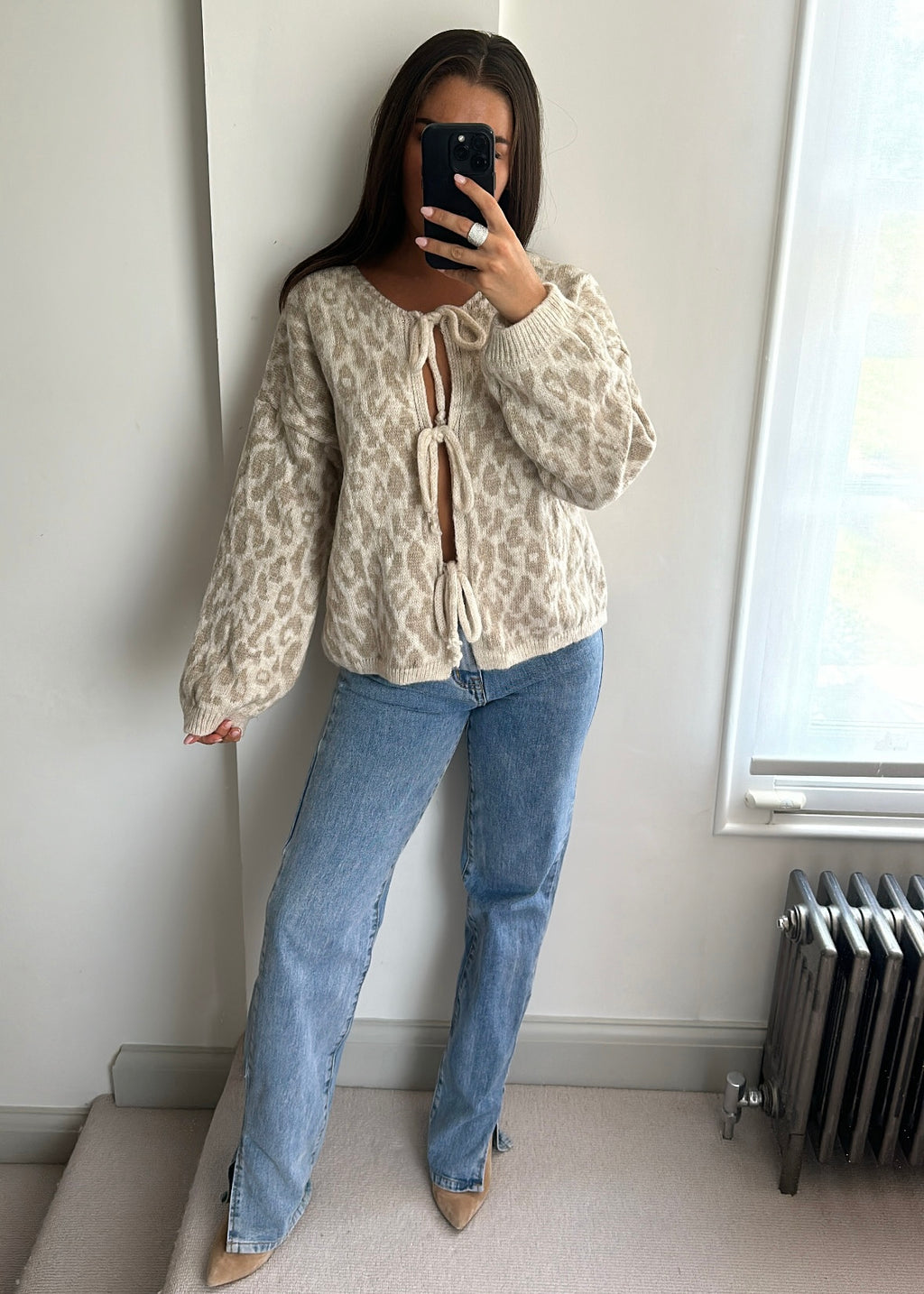 Maia Leopard Bow Knit Cardigan - Cream