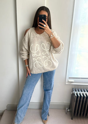 Aria Embroidered Jumper - Cream