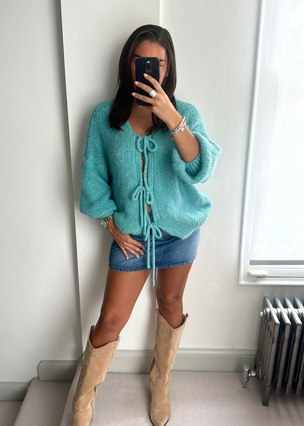 Raya Bow Knit Cardigan - Teal