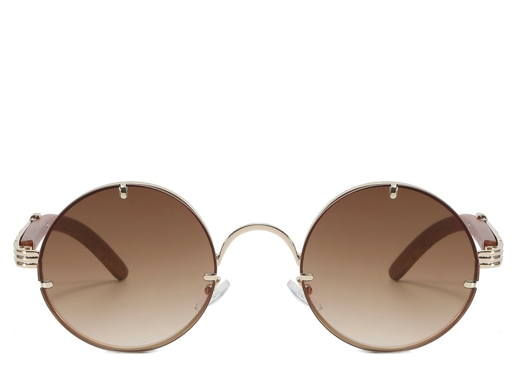 Qatar Round Premium Brown & Gold Sunglasses