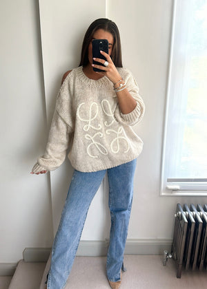 Aria Embroidered Jumper - Cream