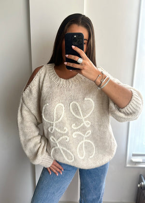 Aria Embroidered Jumper - Cream