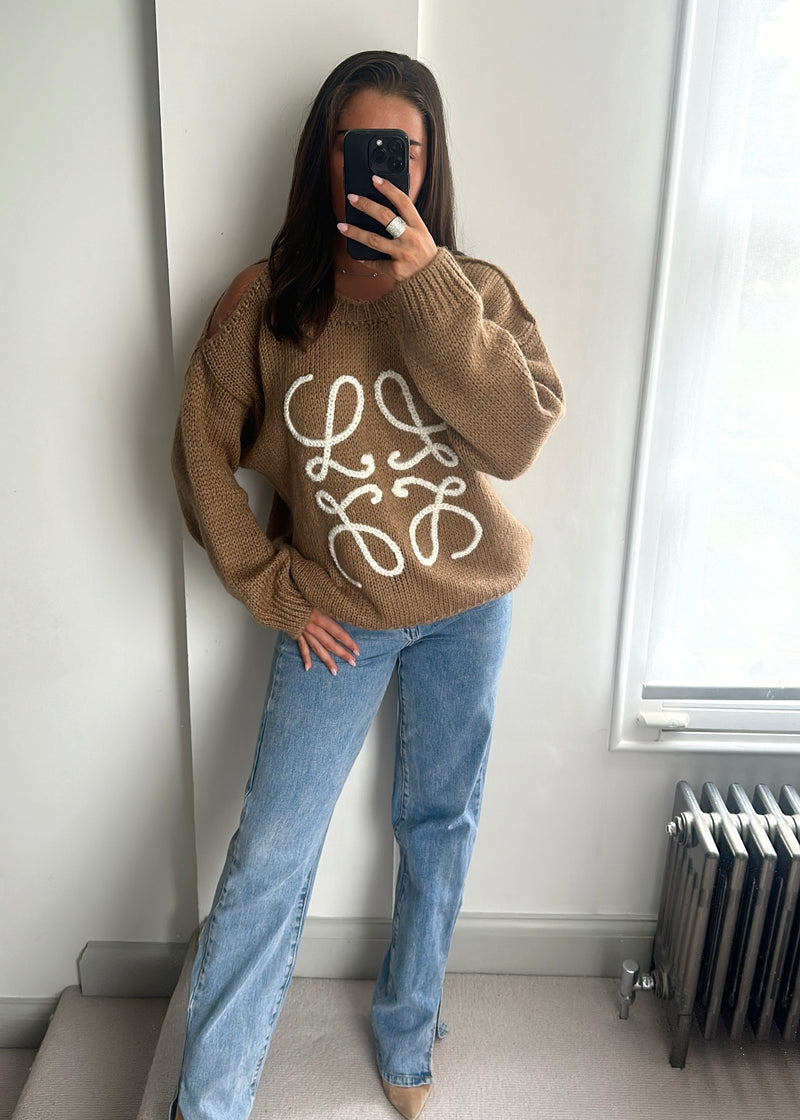 Aria Embroidered Jumper - Tan