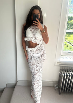 Mirai White Lace Cutout Maxi Dress