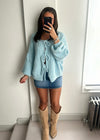 Raya Bow Knit Cardigan - Baby Blue