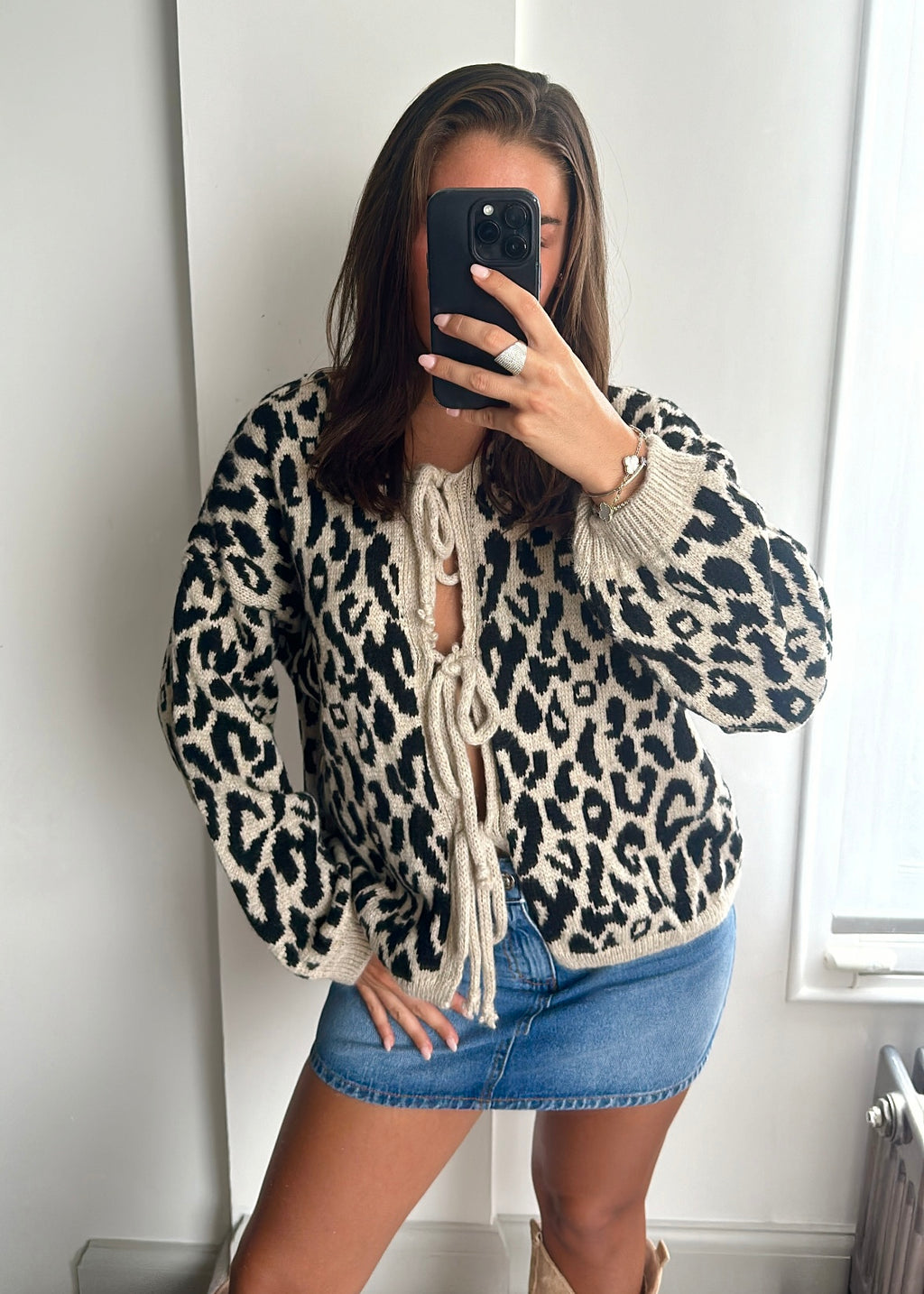 Maia Leopard Bow Knit Cardigan - Black