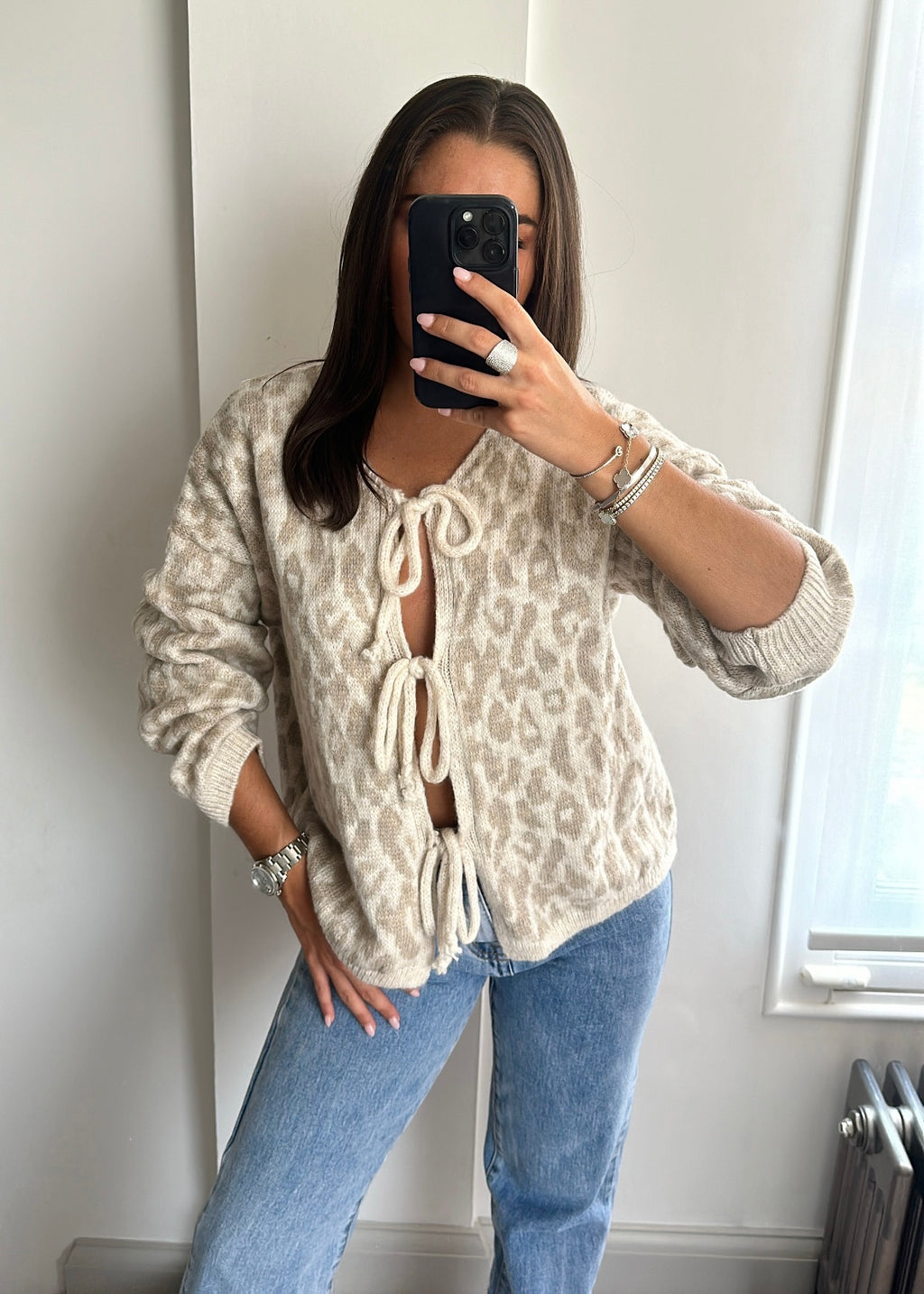 Maia Leopard Bow Knit Cardigan - Cream