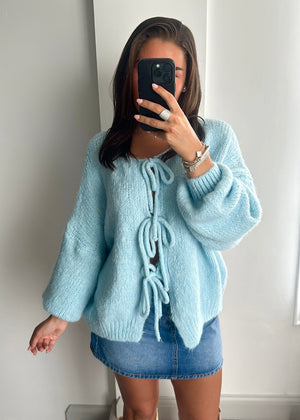 Raya Bow Knit Cardigan - Baby Blue