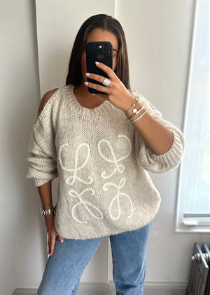 Aria Embroidered Jumper - Cream